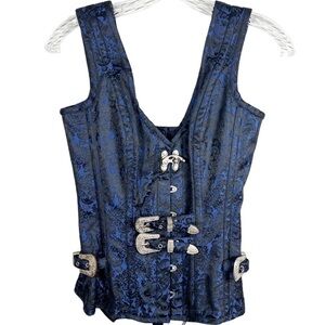 NEW Croset Deal vintage goth bustier corset size 28 buckle brocade lace up blue